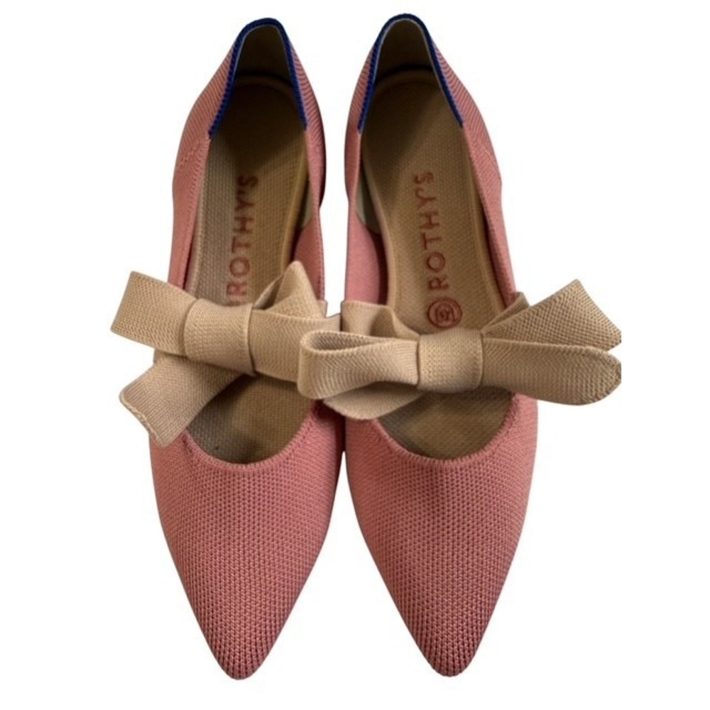 Rothy's The Point Mary Jane Rosebud Pink Bow Flats  Size 8 Retired colorway